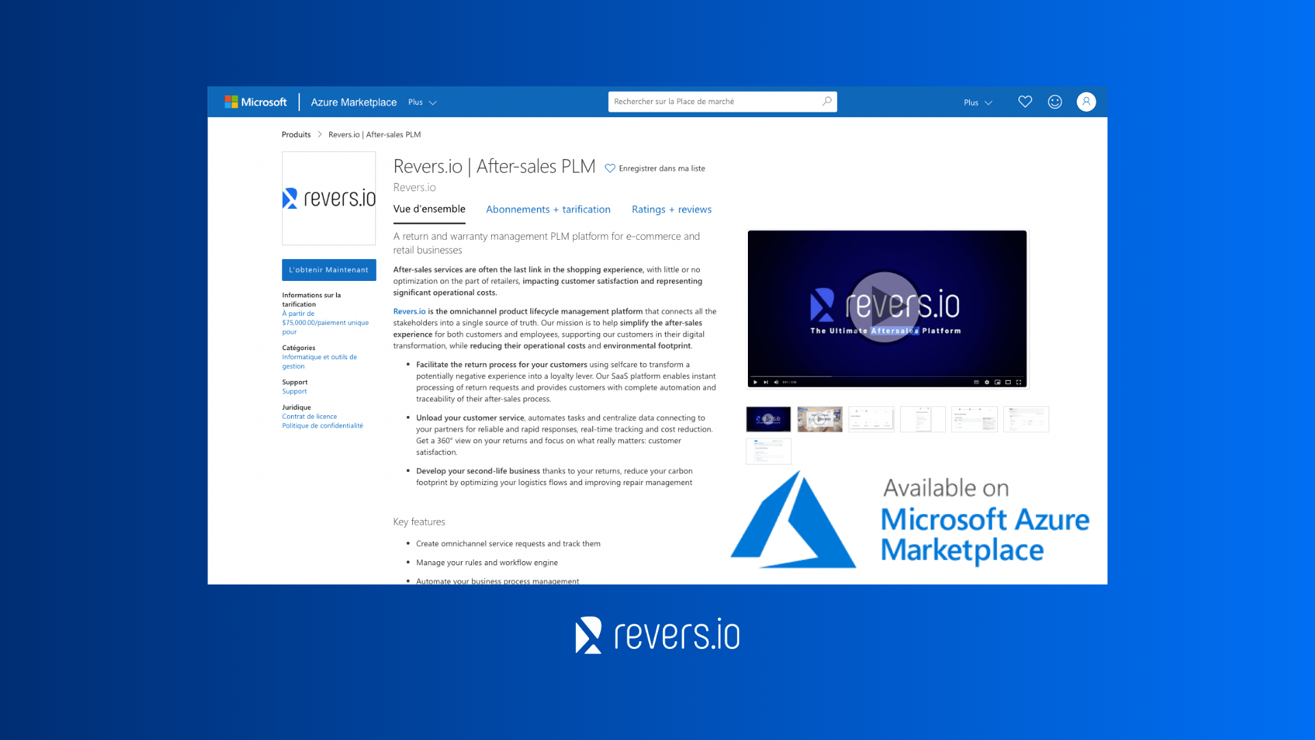 communiqué reversio microsoft azure marketplace